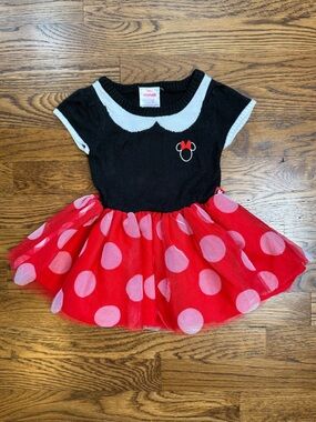 Disney Junior Girls Minnie Mouse Red / Black Polka Dot Knit Tulle Dress 12M